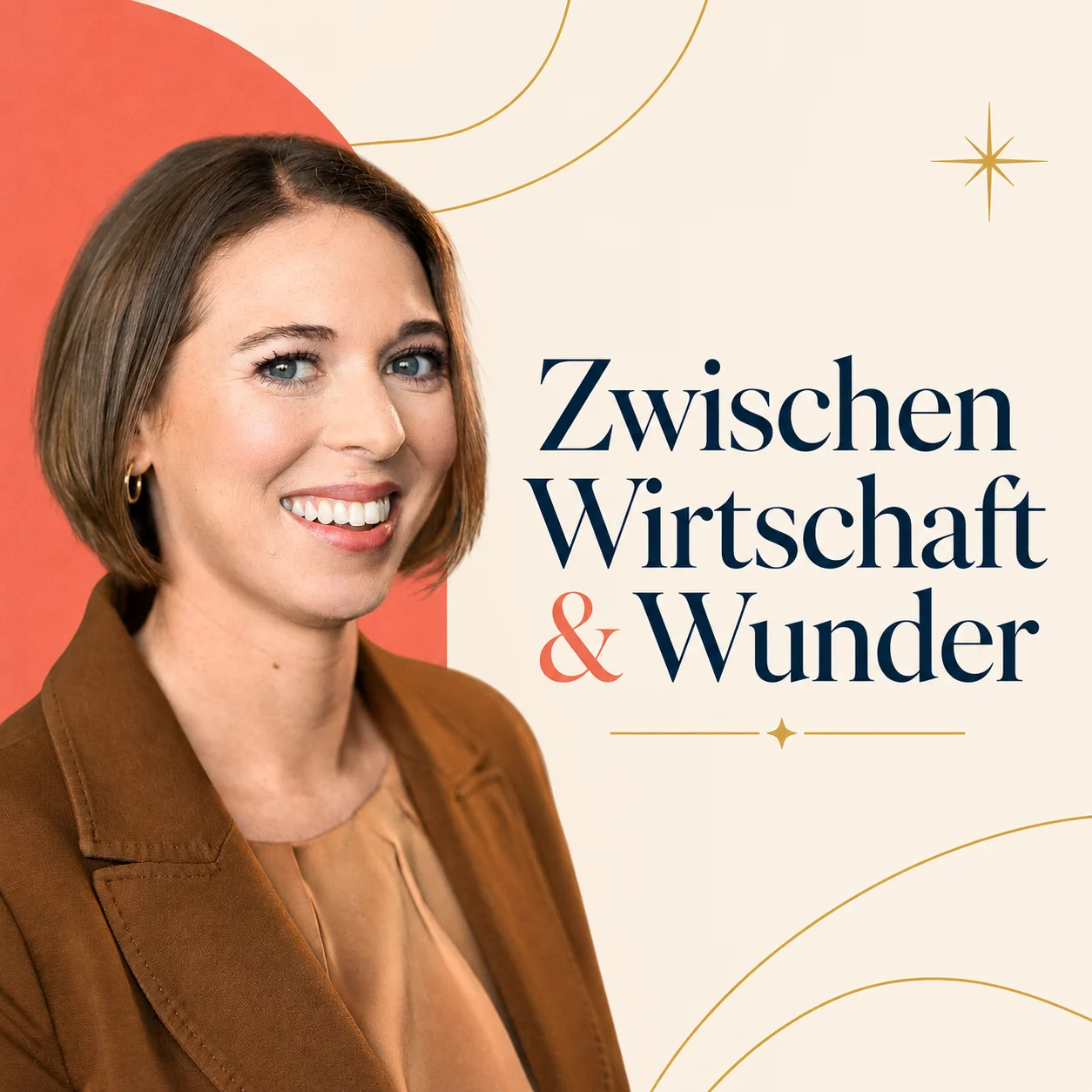 Porträt von Dorothee Ebert mit dem Schriftzug „Zwischen Wirtschaft & Wunder“
